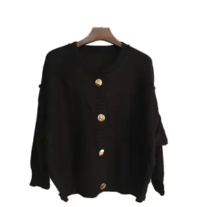 New Fashion Solid Color Cardigans Sweater Jacket Yellow/Black/Red/Black Color Button Sweater Coat for Women