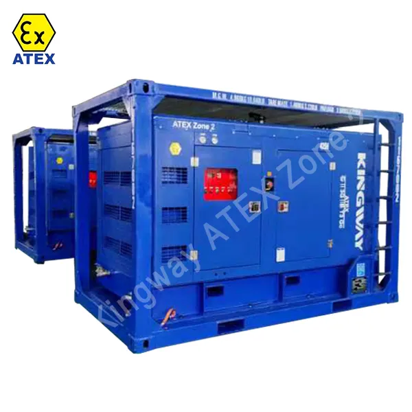 ATEX zone II 25kva/20kw 3 phase diesel generator genset with DNVGL 2.7-1 skid frame for oil   gas explosion protection