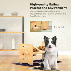 Mangkuk anjing berdiri bambu kustom yang dapat diatur dengan alas dan 2 mangkuk baja tahan karat tempat makan hewan peliharaan yang ditinggikan antiselip untuk hewan peliharaan - Product Image 5