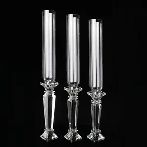 Tall Glass Candle Holders MH-TZ0547 Tall Cylinder Glass Candle Holder Crystal Pillar Candlestick