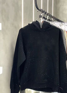 <span class=keywords><strong>Felpa</strong></span> <span class=keywords><strong>con</strong></span> <span class=keywords><strong>Cappuccio</strong></span> e Strass da <span class=keywords><strong>Uomo</strong></span> Stile Streetwear <span class=keywords><strong>con</strong></span> Logo Personalizzato 100% Cotone Pesante Oversize Spalla Scesa Pullover Nero - Product Image 5