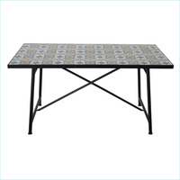 Mesa de Mosaico para Patio, Mesa de Café para Balcón Exterior, Mesa Cuadrada de Metal y Hierro Impermeable, Azulejos de Cerámica, Muebles Plegables de Mosaico