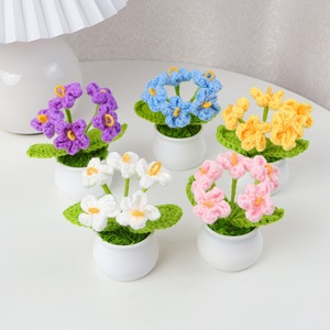 Hand Knitted Wool Forget Me Not <b>Small</b> Potted <b>Flower</b> <b>Artificial</b> Desk Ornament for Home Office Wedding Decor Photo Prop - Product Image 1