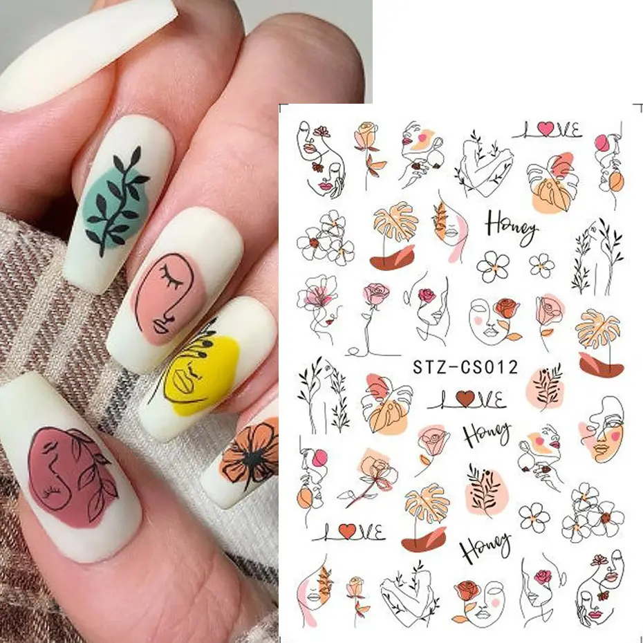TSZS High Quality 3D DIY Shiny Star Heart Nail Art Stickers Cartoon Figure Face Nail Decals for Woman Nail Decorations