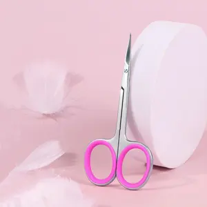 Qianya OEM Hand Made Manicure Cuticle Russian Style Arrow Point Curved Scissors With Finger Ring Stainless Steel Nail Tools
