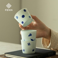 Tasse à café en céramique FENN avec logo personnalisé, sans anse, motif gourde bleu et blanc, pour latte, cappuccino, thé, maison, café, restaurant