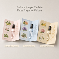Carte d'emballage personnalisée pour échantillon de parfum avec logo imprimé, carte en papier pour flacon de parfum, carte testeur en carton pour promotion cosmétique