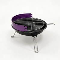 Barbecue portable mini rond avec pare-vent violet pour petite fête sur balcon