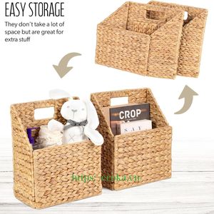 Cestas de Almacenamiento Plegables Portátiles de Jacinto de Agua Natural para Baño y Cocina, Cajas Tejidas de Paja con Asa, ¡Gran Oferta! - Product Image 3