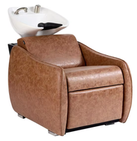 Fauteuil de lavage moderne marron chocolat foncé inclinable avec repose-pieds électrique et massage