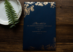 INVITATIONS DE MARIAGE EN ACRYLIQUE givrées en feuille <span class=keywords><strong>d</strong></span>'<span class=keywords><strong>or</strong></span> ORCHIDÉE de luxe avec <span class=keywords><strong>d</strong></span>étail en relief doré Cartes <span class=keywords><strong>d</strong></span>'information et enveloppe RSVP - Product Image 5