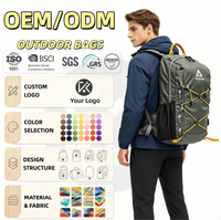 Tas Ransel Hiking Ripstop dengan Sabuk Pinggang Kompresi Bungee, Lapisan Dalam Oranye, Kantong Jala, Ransel Trekking Outdoor Pria Wanita OEM