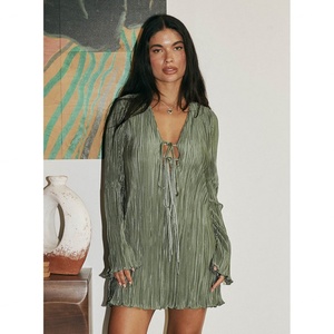 เดรสแขนยาวมินิสไตล์วินเทจผ้าโพลีเอสเตอร์ 100% สำหรับฤดูใบไม้ร่วง ขายดีรุ่นใหม่ - Product Image 4