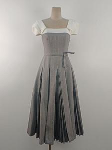 Abito Elegante da Cerimonia con Colletto Quadrato e Pieghe <span class=keywords><strong>Grigio</strong></span> <span class=keywords><strong>Vestito</strong></span> Lungo Classico <span class=keywords><strong>Aderente</strong></span> di Alta Qualità - Product Image 6