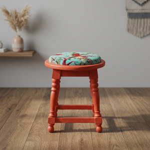 Nouveautés 2022 : Grand tabouret traditionnel pour enfants en bois, recouvert de velours à imprimé oiseaux turquoise, tissé à la main, pour extérieur, chambre et hôtel - Product Image 3