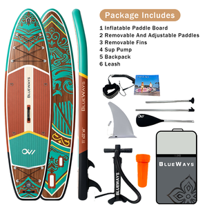 Planche de SUP <span class=keywords><strong>gonflable</strong></span> en bois turquoise de 11' (33 pouces de large), planche à pagaie tropicale avec pompe et aileron pour les stations balnéaires et la vie insulaire - Product Image 2