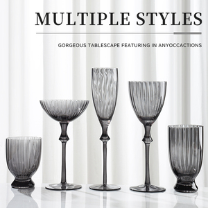 Vente en gros gobelet à vin rouge champagne ensemble de gobelets à <span class=keywords><strong>eau</strong></span> <span class=keywords><strong>gris</strong></span> fumée verrerie côtelée moderne pour la location de mariage - Product Image 2