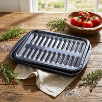Plaque de cuisson en émail de porcelaine de 13 pouces avec grille, lot de 2 plaques de cuisson en acier au carbone pour la cuisson et la rôtissure