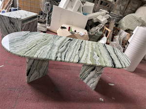 Estilo lujoso Comedor Muebles de mármol Shangri <span class=keywords><strong>La</strong></span> Jade Mesa de comedor ovalada de mármol con 2 bases - Product Image 6