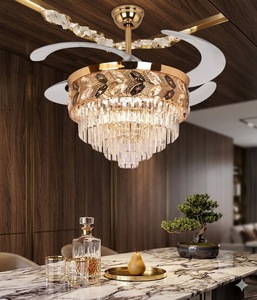 Luxury Gold Crystal LED <b>Ceiling</b> Fan with Retractable Blades <b>Remote</b> <b>Control</b> Silent Chandelier <b>Light</b> for Home Decor - Product Image 3