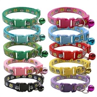 Collier pour animaux de compagnie mignon motif dessin animé avec nœud papillon et clochette, en sangle PP imprimée, réglable, avec boucle de sécurité à dégagement rapide, pour petits chiens et chats, vente en gros