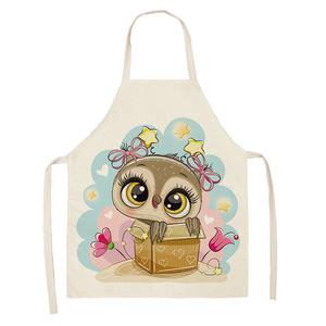 Grembiule da Cucina con Stampa di Gufo Carino, in Lino Personalizzabile per Adulti e Bambini - Product Image 1