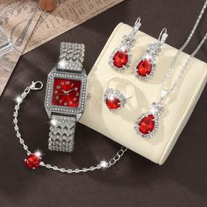 Luxury <b>Small</b> Square Lady Watch Shiny Rhinestone Drop Jewelry Quartz Wristwatch Exquisite Women <b>Gift</b> Watch Set for Daily Party - Product Image 1