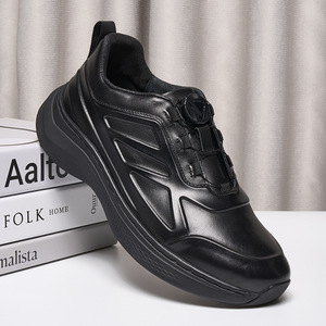 Genuine Leather Running <b>Shoes</b> Round Toe <b>Hook</b> Loop EVA Midsole Rubber Outsole All Seasons Lightweight Chunky <b>Shoes</b> - Product Image 1