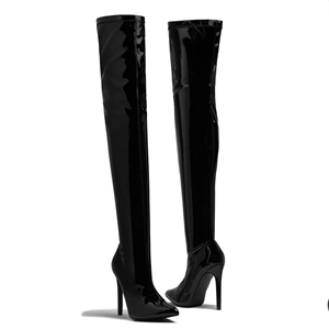 Stivali Autunno 2020 da <span class=keywords><strong>Donna</strong></span> Sopra il Ginocchio con Tomaia a Specchio, Stivaletti Alti alla Coscia con Zip Laterale e Tacco a Spillo, Punta Affusolata, Taglie Forti Fino al 43 - Product Image 5