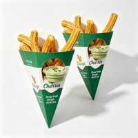 Cônes à frites triangulaires personnalisés avec gobelet à sauce, emballage jetable pour churros, support en papier pour cônes, cônes à crêpes et gaufres bulles avec coupelle à sauce