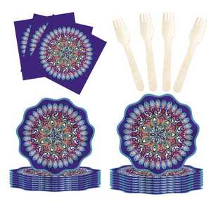 Platos, Vasos y Servilletas Desechables DAMAI con Diseño Especial de Mandala Azul Oscuro para Fiestas de Cumpleaños - Product Image 2