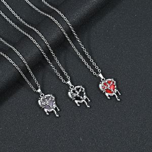 Gotik Kırmızı Siyah Kalp Kolye Kolye Deri Halat Kolye Kadın Erkek Grunge Cadılar Bayramı Rave Aksesuarları Y2K Takı - Product Image 1