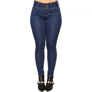Autentico colombiano a vita alta da <span class=keywords><strong>donna</strong></span> <span class=keywords><strong>Jeans</strong></span> in Denim chiaro motivo floreale dritto Casual Vintage effetto glutei Push colore blu - Product Image 3