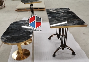 Vente en gros, table de café carrée en marbre noir magique, cadre doré, base en fer forgé noir, 60cm - Product Image 5