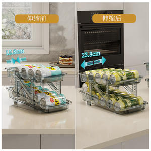 Étagère de rangement transparente à double couche pour boissons, avec design rétractable, pour organiser les canettes de cuisine, grande capacité - Product Image 5