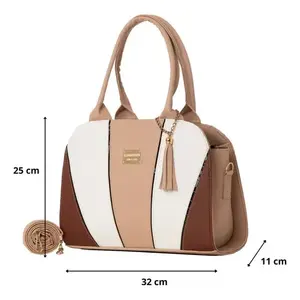 Sac à main en cuir pour femme Fana Bruna M3818 Blanc Marron à panneaux avec fermeture à rabat pour usage quotidien décontracté - Product Image 3