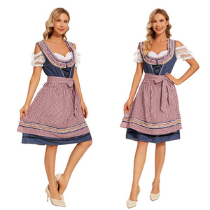 Yi Xiaoyi Dirndl Dress Set Women Traditional Bavarian Costume <b>Red</b> Checkered Apron Style Beer Festival Outfit Adult Size - Product Image 1