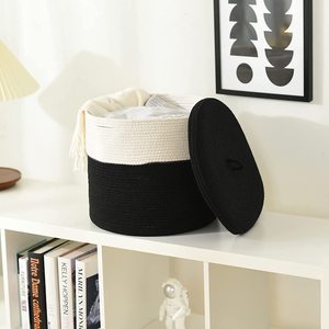 Panier de rangement pliable en coton tressé KUYUE avec couvercle, grand panier en corde gris, sac pliable en OPP, manuel, 500 pièces - Product Image 2