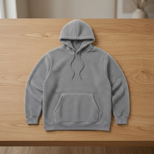<b>Mens</b> Solid <b>Sherpa</b> Fleece Front Logo Pullover <b>Hoodie</b> Eco-Friendly Loose Fit Fuzzy for Winter Casual Wear - Product Image 2