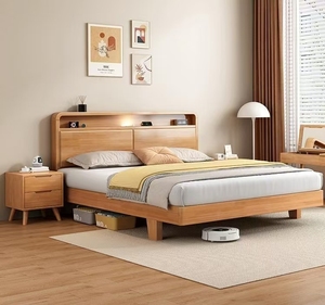 Lit double nordique de 1,8 m et lit simple de 1,5 m en bois massif pour appartements économiques, petit mobilier, lit double nordique en bois massif - Product Image 3