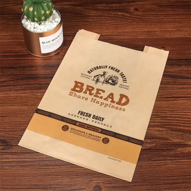 Logo stampato personalizzato brown white baguette kraft paper french Bakery bread bags sacchetto di pane lungo con finestra