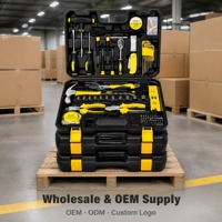 Kit d'outils manuels ménagers DIY, ensemble de mécanicien en acier CR-V, marteau, clé, pinces, douilles, tournevis, avec mallette de rangement, vente en gros OEM
