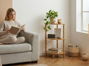 3-Tier Solid Wood <strong>Corner</strong> <strong>Console</strong> <strong>Table</strong> Open Shelves Modern Display Storage Rack for Living Room Home Office Garage Grey Green - Product Image 6