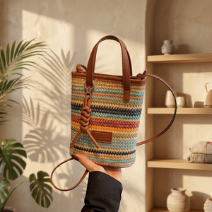 Nuevo Bolso Bandolera de Paja Tejida de Colores, Estilo Vintage para Mujer, con Cierre de Cremallera, para Primavera, Verano, Otoño e Invierno, con una Sola Correa - Product Image 3