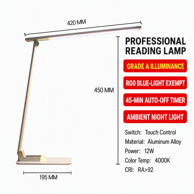 Luxury Aluminum LED Desk Lamp 12W High CRI Minimalist Table Light for Home Office