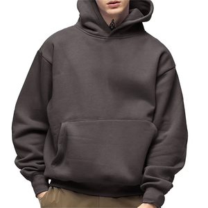 Hoodie en coton de haute qualité sans cordon, 350/400 g/m², pour hommes, personnalisable, unisexe, coupe oversize, épais, coupe carrée, noir uni - Product Image 2
