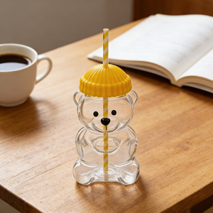 แก้วน้ำคริสต์มาสขายส่งจำนวนมาก แก้วกาแฟน่ารัก รูปหมี การ์ตูน แก้วบอโรซิลิเกตคุณภาพสูง พร้อมฝาซิลิโคนและหลอด - Product Image 5