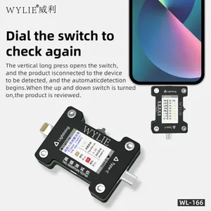 เครื่องทดสอบการเชื่อมต่อหัวเสียบ WYLIE WL-166 สำหรับพอร์ต Lightning/Type-<span class=keywords><strong>C</strong></span> สำหรับ <span class=keywords><strong>iPhone</strong></span>/Android ตรวจจับข้อบกพร่องอัตโนมัติ พร้อมหน้าจอ HD สำหรับซ่อมแซม - Product Image 4