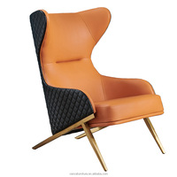 Fauteuil de relaxation ergonomique moderne en cuir avec cadre métallique, acier inoxydable, doré, idéal pour le salon, les loisirs, offre spéciale