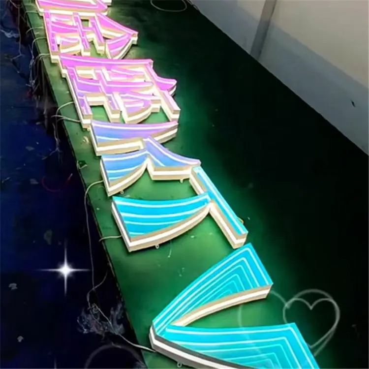 Chameleon color pink-blue shift 3D mirror sign infinity mirror acrylic LED neon mirror for indoor decor